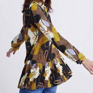 Zara Tunic Top with Animal Print and Chains